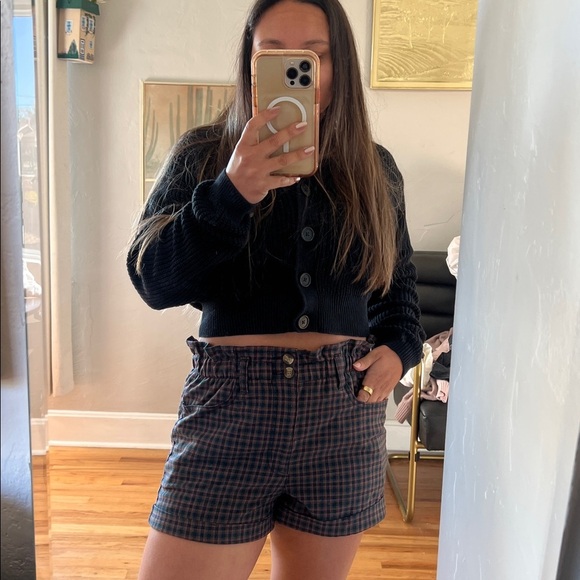 American Eagle Outfitters High-Waisted Plaid Shorts - Navy and Red - Picture 5 of 5